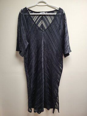 La Vie En Rose Black Sheer Diagonal Stripe Swim Coverup